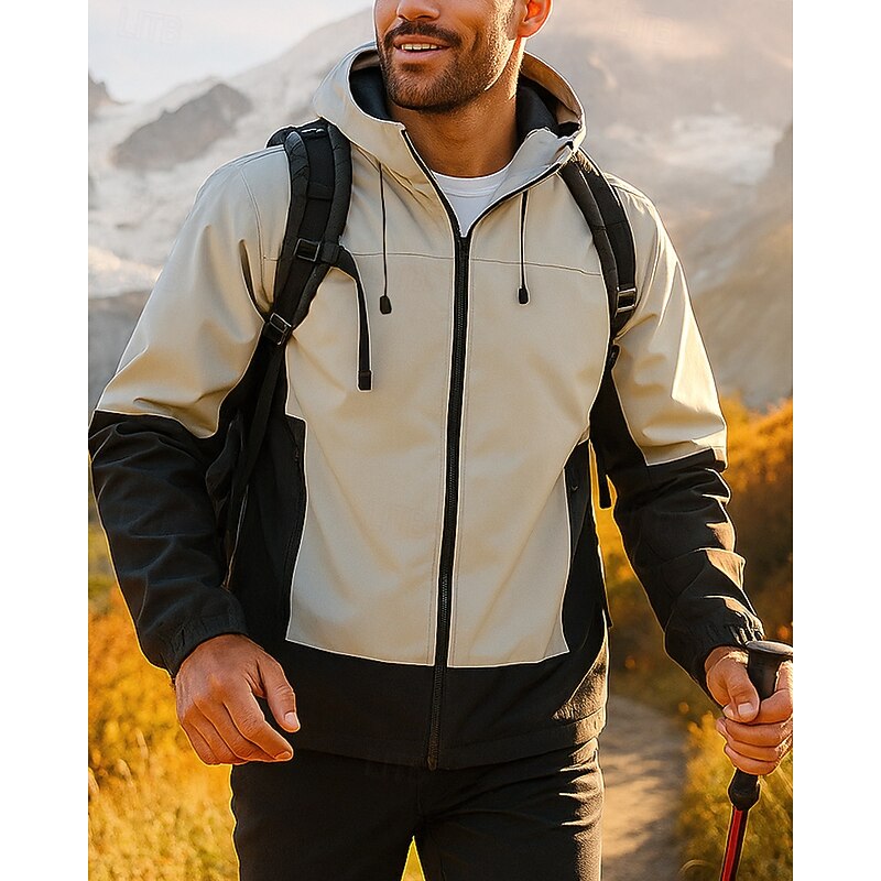 Men's Hiking Jacket Sport Jacket rain coat Outdoor Waterproof Breathable Quick Dry Lightweight Hiking Outfits Hiking Clothes Spring Autumn / Fall Jacket Tennis Golf Running Patchwork Dark Grey Dark4