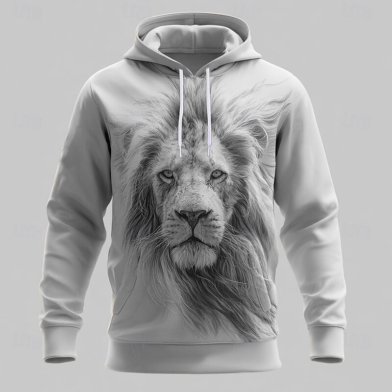 Men's Lion 3D Hoodies Sweatshirt Cool Party Long Sleeve Crew Neck Club Streetwear White Green Drawstring Fall Winter Designer2