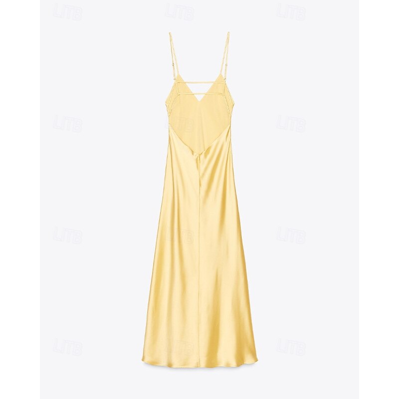 Women's Long Dress Maxi Dress Satin Dress Slip Dress Fashion Modern Outdoor Vacation Holiday Regular Fit Plain Sleeveless Spaghetti Strap Yellow Summer3