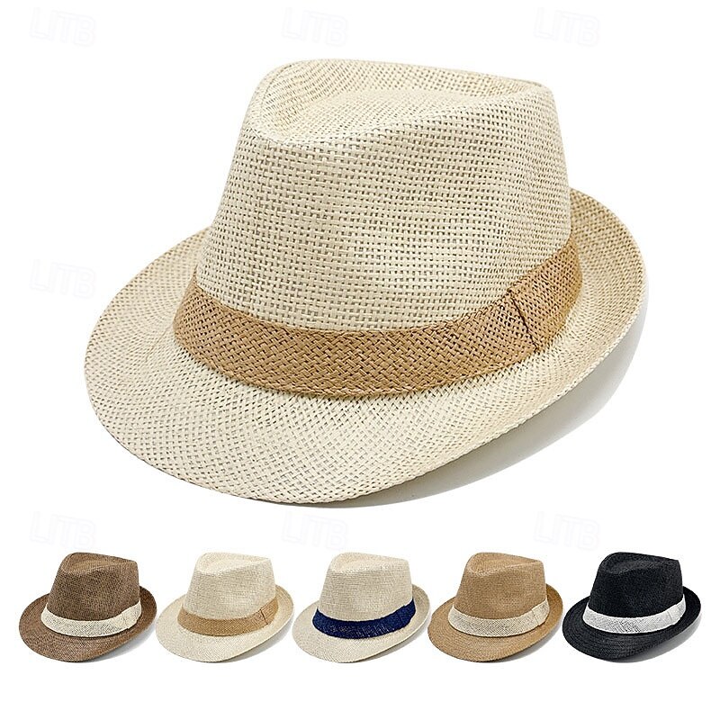 British Jazz Hat Men's Sun Protection Sun Hat Hat Seaside Beach Hat Straw Casual Hat
