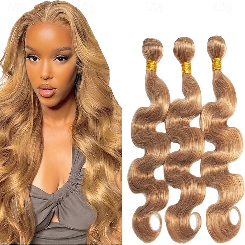 27# Color Hair Light Brown 3 Bundles Body wave Human Hair Extensions 12-24 inch