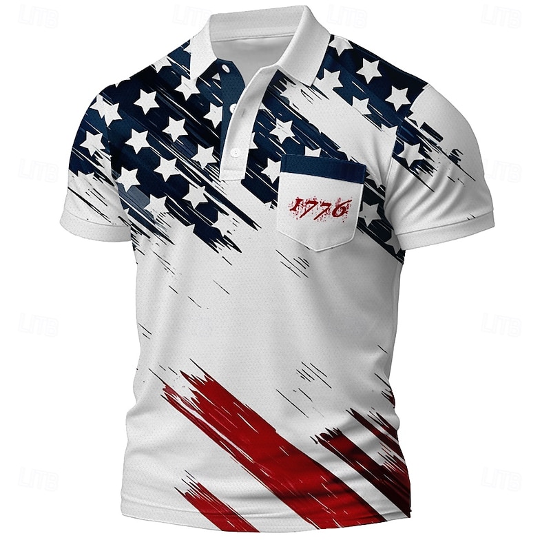American Independence Day Men's American US Flag Polo Short Sleeve Polo Shirts Collared Shirts Casual Outdoor Athleisure Daily Wear Buttons Pocket 3D Print Summer White 1 White Red