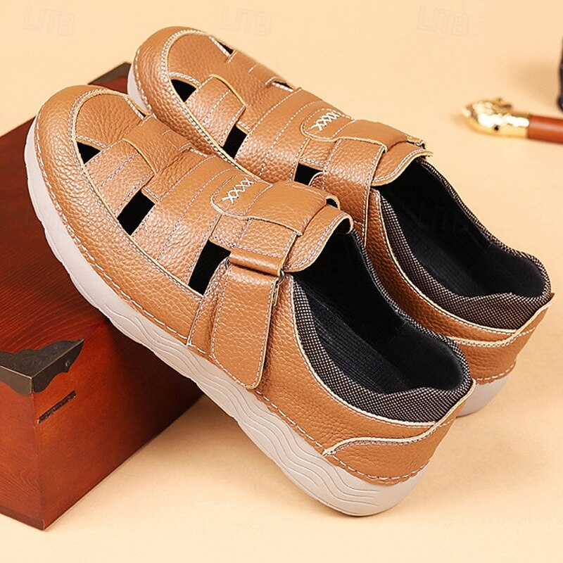 Men's Tan Velcro Strap Sneakers with Breathable Upper and Flexible Sole – Comfortable and Stylish Shoes for Casual Wear and Outdoor Activities2