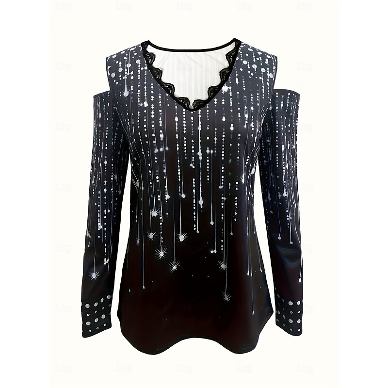 Women's Blouse Daily Stylish Long Sleeve V Neck Regular Tops Daily Holiday Going out Cut Out Print Black Blue Purple Summer Spring4