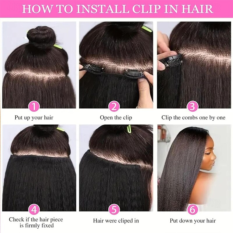 14 Inch Kinky Straight Clip in Hair Extensions Natural Black 7 Pcs Seamless Yaki Straight Clip in Hair for Black Women 100G Full Head Yaki Straight Synthetic Hair2