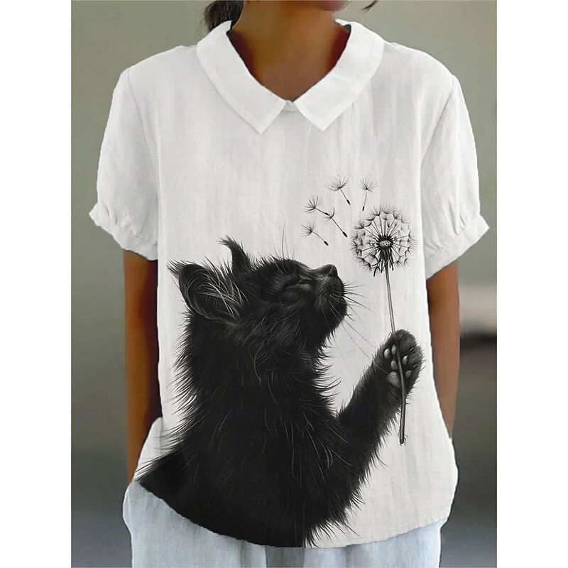 Women's Blouse Graphic Animal Daily Stylish Casual Short Sleeve Shirt Collar Regular Tops Work Daily Holiday Print White Yellow Blue Green Beige Summer Spring