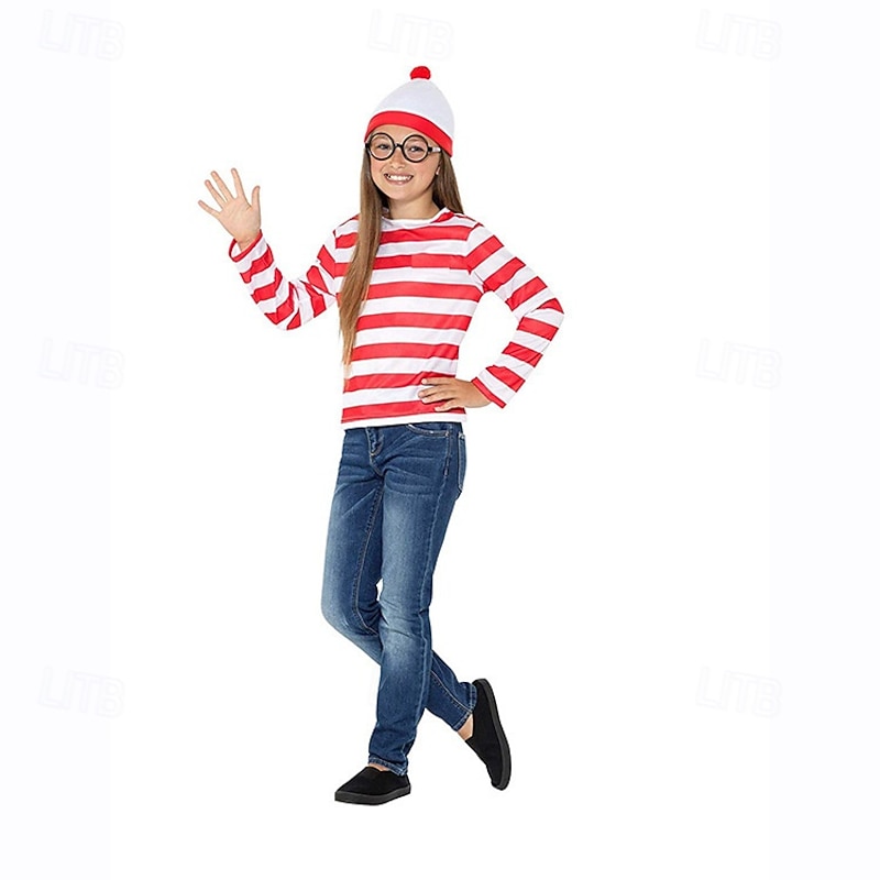 Where's Wally Cosplay Group Costume Storybook Characters Casual Movie Cosplay for Men's Women's Boys Kid's Adults' Halloween Carnival World Book Day Performance Educational Dress Up School Event2