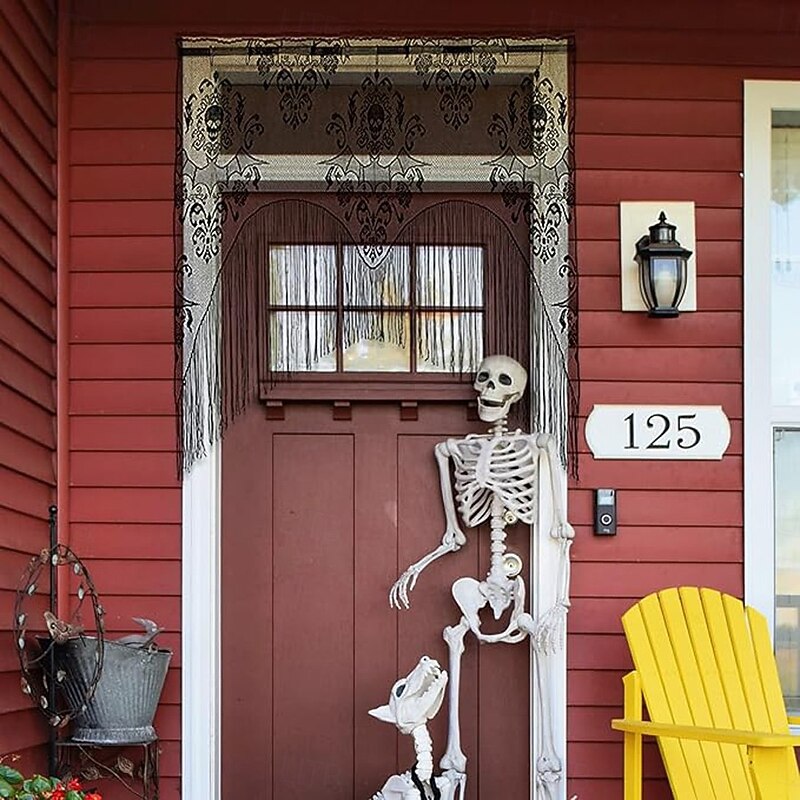 Halloween Door Curtain Skull Lace Curtain Wall Hanging Curtain Halloween Indoor Outdoor Decor Supplies Background Props4