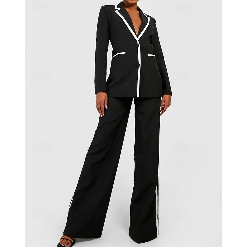 Women's 2 Pieces Suits Formal Wedding Guest Stretch Crepe Elegant Minimalist Long Sleeve Floor Length Notched Lapels Single Breasted2