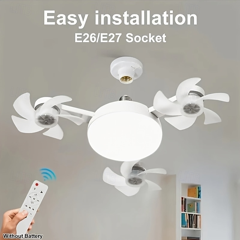 1pc Modern Ceiling Fan Chandelier with 3-Color Stepless Dimming, Remote Control, E27 Screw Base - Easy Install, Strong Wind, 20W Light for Living Room, Bedroom, Study, Kitchen, Workshop, Ceiling Fan L4