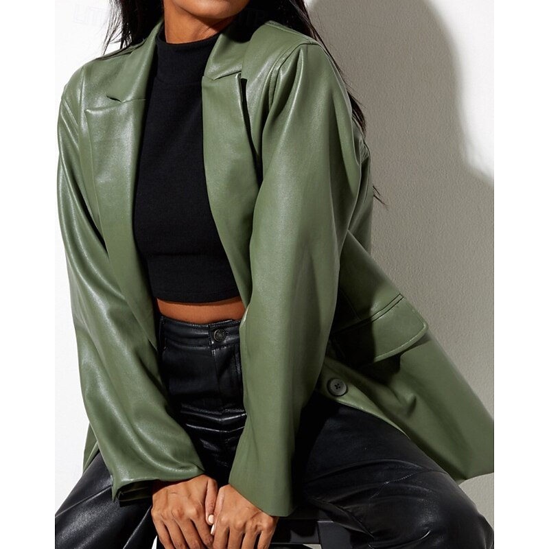 Women's Blazer Warm Comfortable Pocket Buttons Fashion Modern Plain Going out Weekend Single Breasted Regular Turndown Regular Fit Long Sleeve Outerwear Black Red Brown Fall Winter