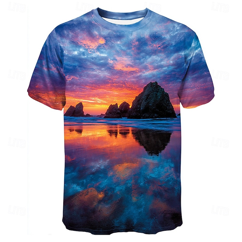 Men's Optical Illusion Ocean T Shirt Short Sleeve T shirt 3D Print Crew Neck Shirt Exaggerated Designer Party Street Casual Green 1# Green 2# Blue 1# Summer Spring All Seasons Clothing Apparel S M L2