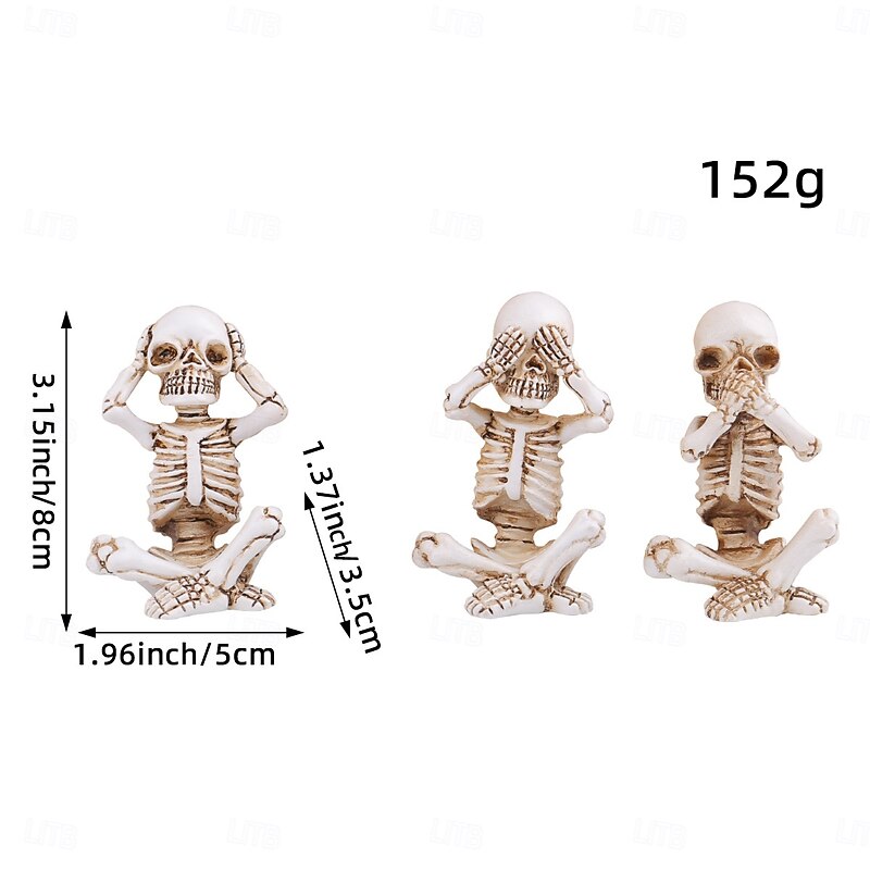 3pcs/set Halloween Skeleton Figurines Set,Resin Skull Decorations for Spooky Tabletop Display, Haunted House Decor3