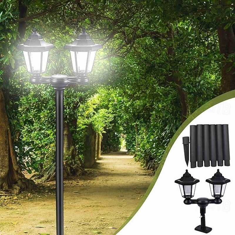 2-in-1 Double-Head Solar Hexagonal Palace Lamp Wall Lamp & Floor Lamp Flexible Combination for Use Outdoor Waterproofs Decorative Solar Power LED Security Lamp for Patio Garden Backyard Lawns