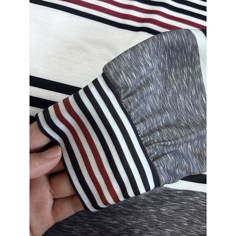 Women's Shirt Striped Stylish Casual Long Sleeve Crew Neck Regular Tops Daily Buttons Print Red Green Gray Spring Fall Prefall4