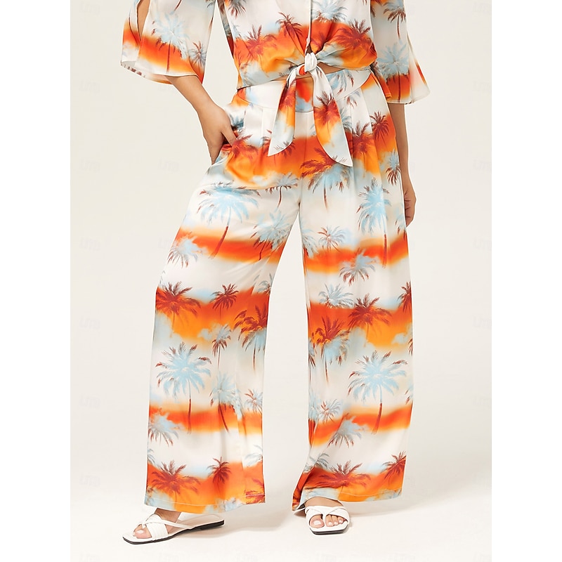 Summer Floral Gradient Wide-leg Trousers