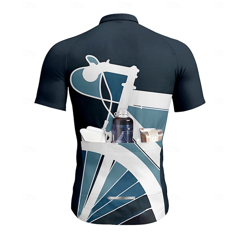Men's Cycling Jersey Graphic Geometric Short Sleeve Bike Jersey Top with 3 Rear Pockets UV Resistant Quick Dry Front Zipper Reflective Strips Sports Navy Blue Clothing Apparel2