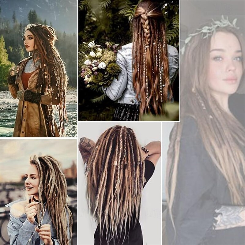 22 Inch Wool Double Ended Dreadlock Extensions15 Strands DE Ends Mixed Brown Synthetic DE Dreads Thin Soft Fake Dreads Hippie Style Dreadlock for Women4