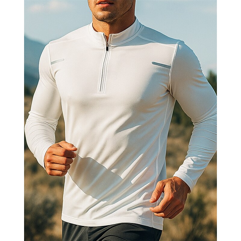 Men's Running Top Running Shirt Quarter Zip Long Sleeve Tee Tshirt Solid Colored Quick Dry Lightweight Elastic Breathable Tennis Golf Running Sportswear Activewear Black White Royal Blue