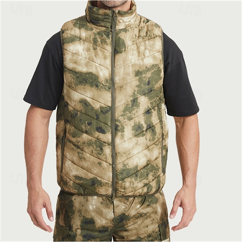 Men's Hiking Vest Quilted Puffer Vest Sleeveless Vest Outdoor Thermal Warm Lightweight Breathable Winter Zipper Polyester Camo Yellow Green+Yellow Hunting Fishing Climbing