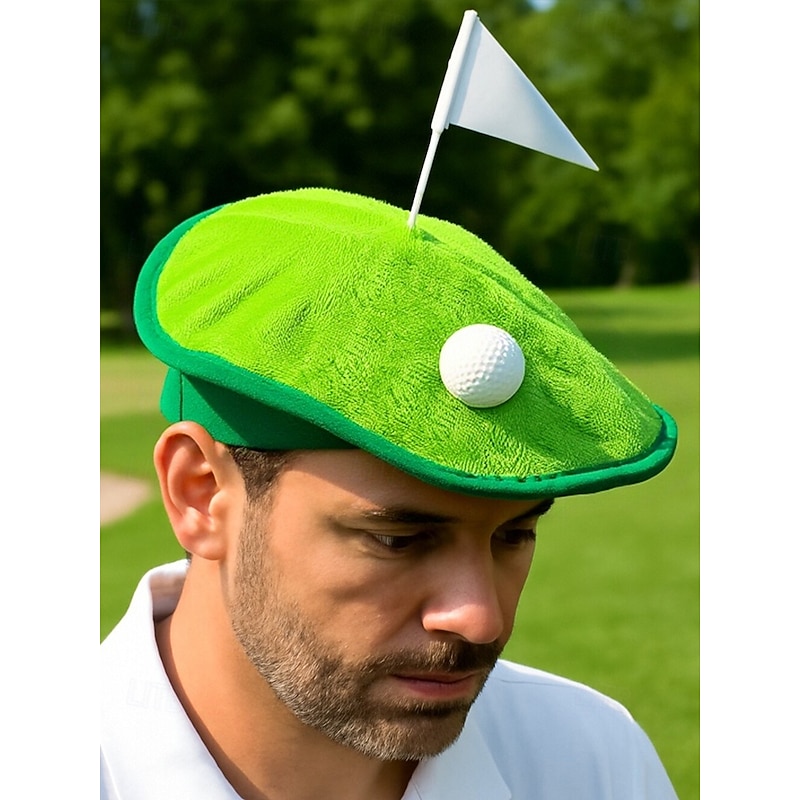 Funny Golf Green Hat with Ball and Flag – Soft Plush Novelty Cap for Men and Women – Perfect for Golf Parties, Costume Events and Gag Gifts