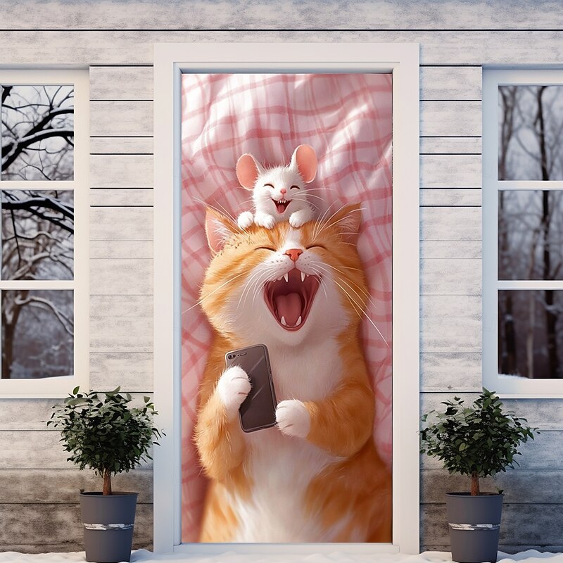 Cute Animal Selfie Door Decorations Door Covers Door Tapestry Door Curtain Decoration Backdrop Indoor/Outdoor Door Banner for Front Door Farmhouse4