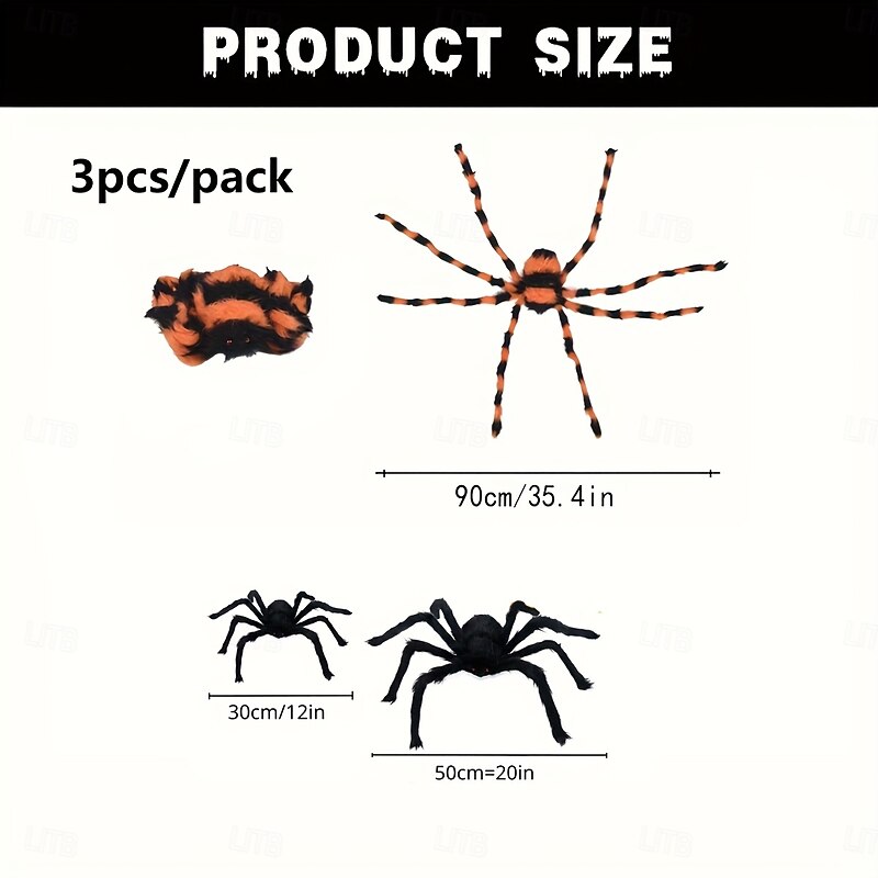 3pcs Giant Fake Spiders for Halloween - Scary & Hairy Perfect for Indoor/Outdoor Decorations Yard Parties & Room Accents4