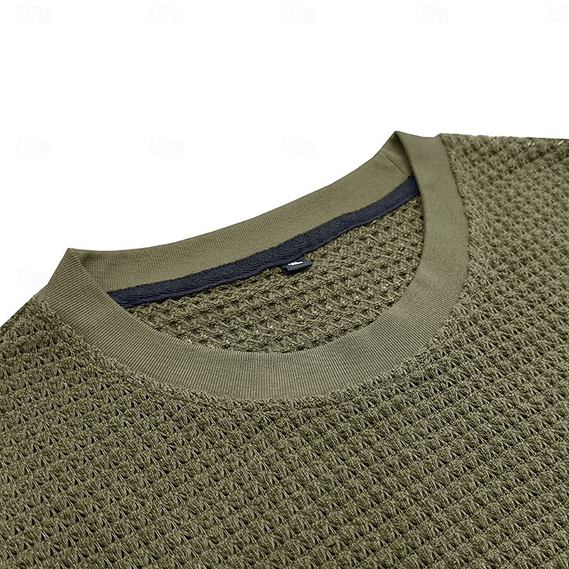 Men's Waffle Knit Tee Tee Top Short Sleeve Crew Neck Summer All Seasons Color Block Textured Fashion Designer Casual Buttons Basic Outdoor Casual Daily Army Green Dark Grey Black Top Tee for Men4