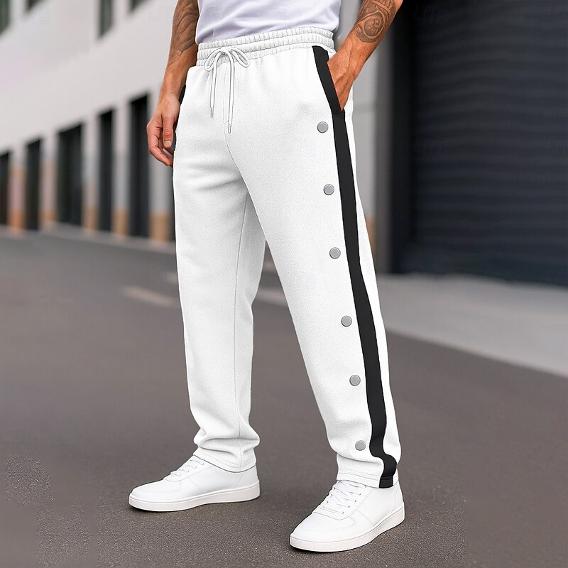 Men's Sweatpants Wide Leg Sweatpants Joggers Trousers Track Pants Drawstring Elastic Waist Side Button Plain Comfort Breathable Full Length Outdoor Daily Going out Vacation Fashion Black White