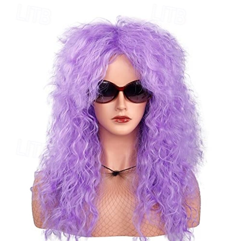 80s Rocker Punk Wig Long Curly Wig for Men and Women Retro Mullet Wigs for Halloween Costume Cosplay Party