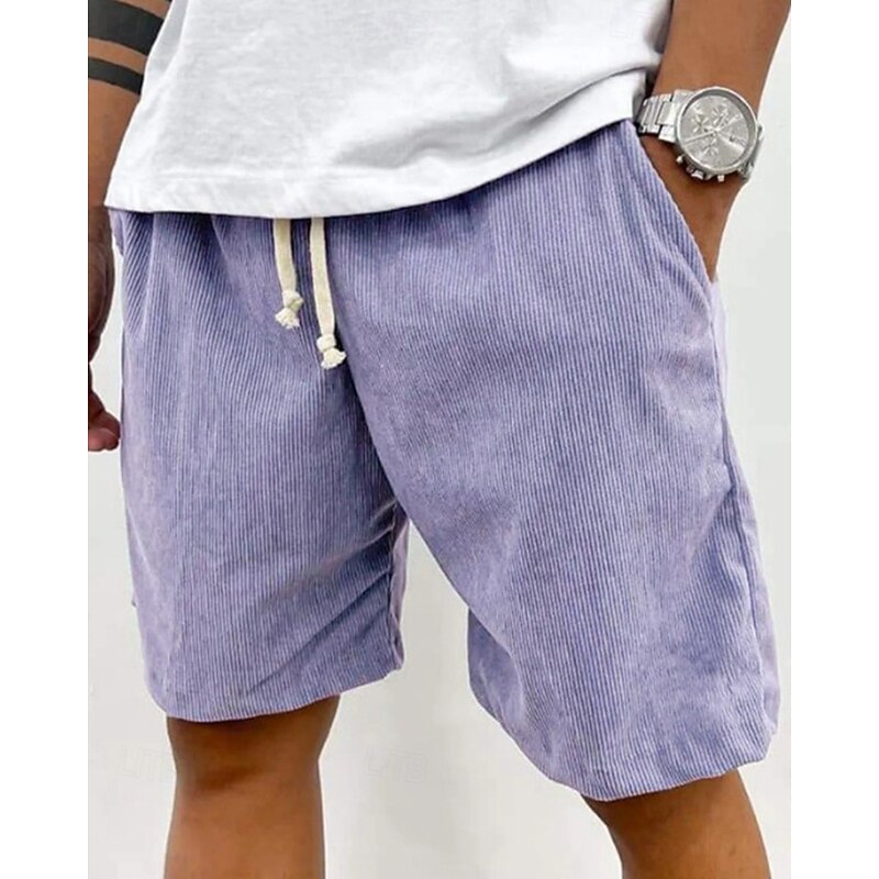 Men's Shorts Summer Shorts Casual Shorts Corduroy Shorts Pocket Drawstring Elastic Waist Plain Comfort Breathable Short Outdoor Vacation Sport Casual Black Light Green4