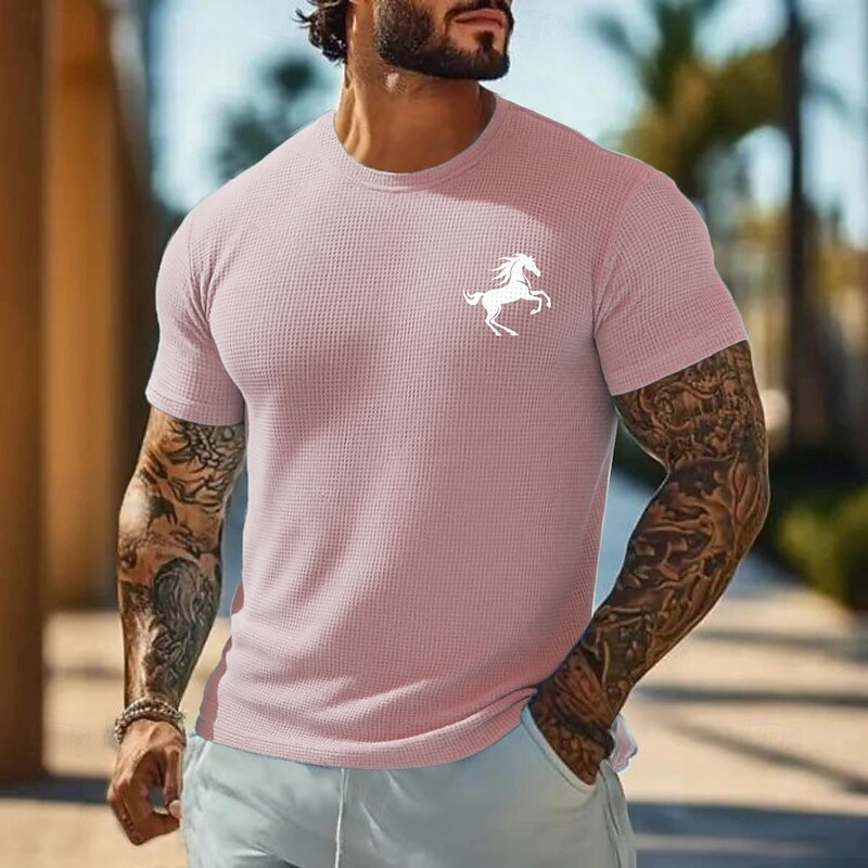 Men's Horse Waffle Shirt Short Sleeve T shirt 3D Print Crew Neck Shirt Vacation Tropical Daily Vacation Casual Daily Light Blue Light Green Pink Summer Spring Clothing Apparel S M L XL XXL XXXL4