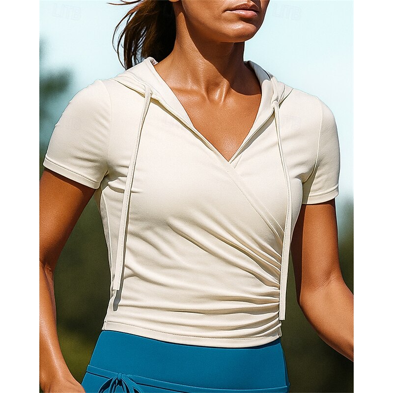 Women's Hiking Shirt Hiking top Ruched top Short Sleeve V Neck Top Outdoor Breathable Quick Dry Moisture Wicking Lightweight Nylon Black White Pink Tennis Golf Running