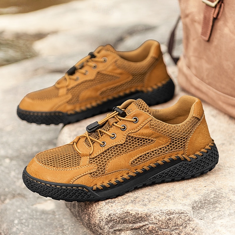 Men's Tan Breathable Mesh Sneakers with Lace-up Design, Comfortable Fit and Durable Rubber Sole for Everyday Wear, Running and Active Lifestyles3