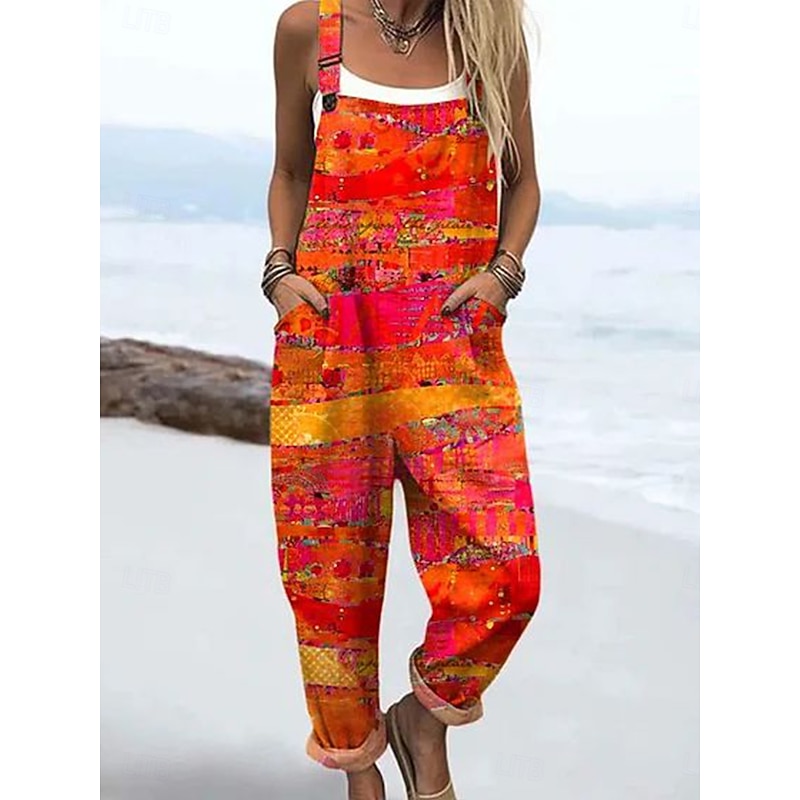 Women's Overalls Vacation Vintage Casual Full Length High Waist Floral Graphic Drawstring Inelastic Vacation Street Casual Dark navy Sky Blue Orange Green Summer Spring Fall Loose Fit2