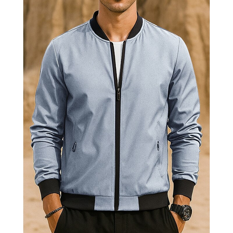 Men's Running Jacket Outdoor Jacket Pocket Hooded Long Sleeve Top Athleisure Fall Solid Colored Windproof Hiking Running Sportswear Activewear Black Dark Blue Gray4