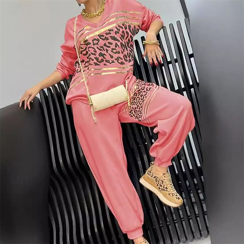 Women's Tracksuit Sweatsuit Activewear Set Pocket Leopard Clothing Suit Fall Pink Blue Gym Workout Sports Thermal Warm Windproof Soft Long Sleeve Sport Activewear Micro-elastic Regular Fit