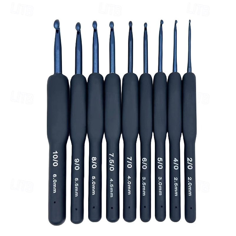 Blue Soft-Handled Crochet Hook Set, 9-Piece Boxed Crochet Hook Kit with Silicone Handles for Yarn and Sweater Knitting