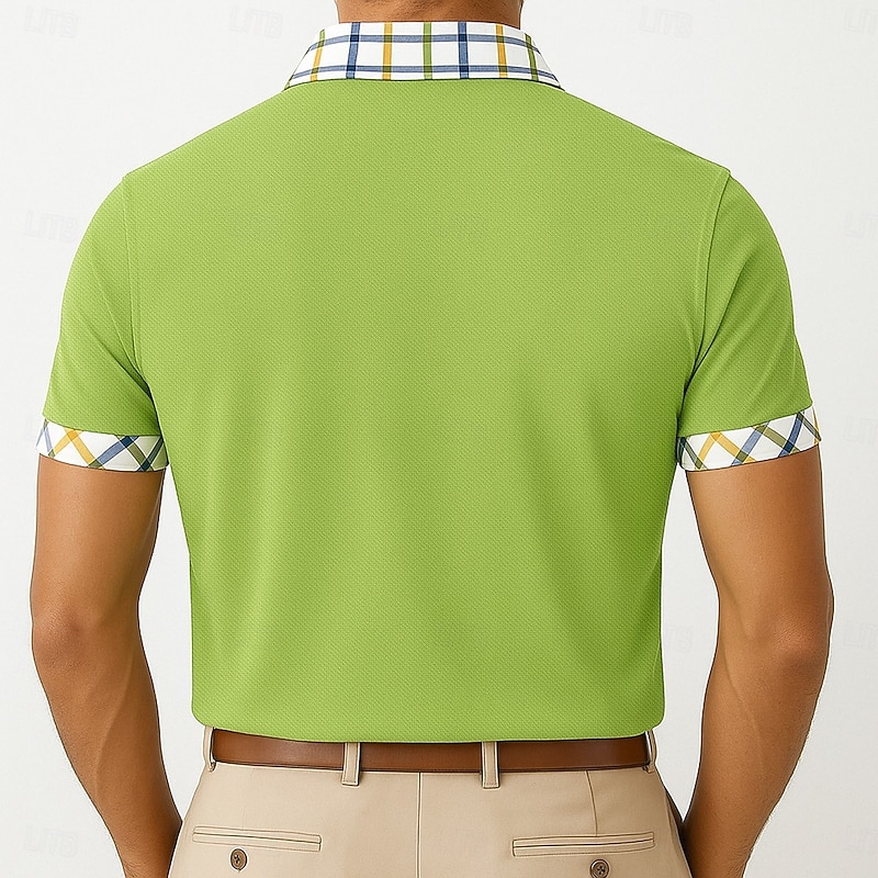 Men's Golf Shirt Pique Polo Shirt Business Casual Classic Short Sleeve Fashion Basic Solid Color Plaid Buttons Summer Spring Spring &  Fall Regular Fit White Yellow Navy Blue Green Golf Shirt3