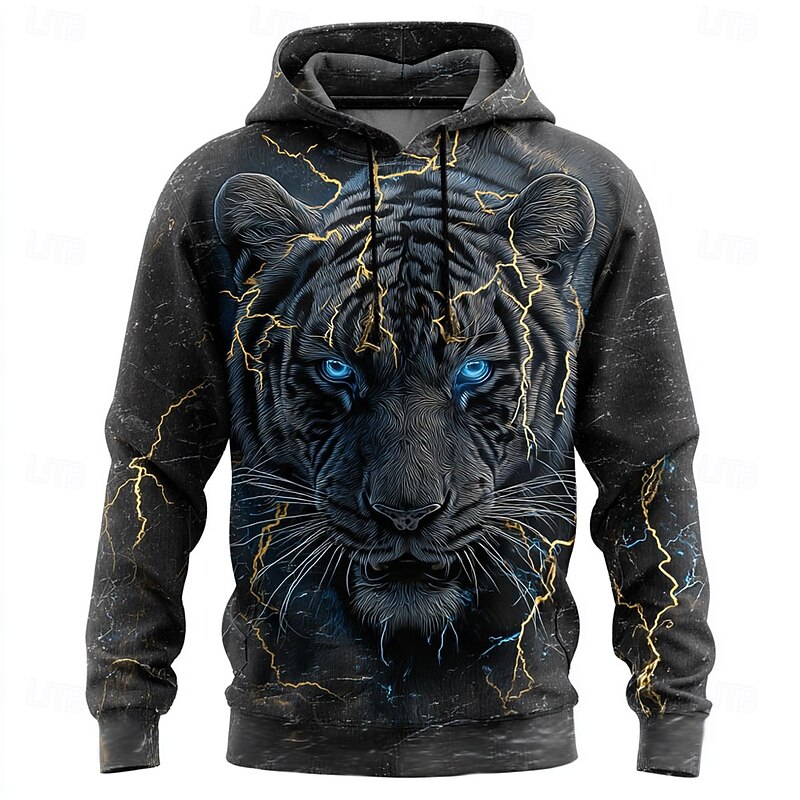 Men's Animal Hoodies Sweatshirt Cool Party Long Sleeve Crew Neck Club Streetwear Yellow Blue Drawstring Graphic Fall Winter Designer
