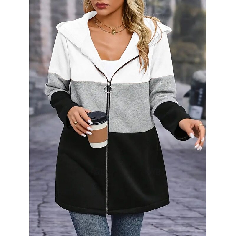 Women's Hoodie Jacket Comfortable Breathable Zipper Color Block Casual Plain Vacation Street Casual Daily Wear Zipper Regular Hooded Regular Fit Long Sleeve Outerwear White Pink Red Spring Fall2