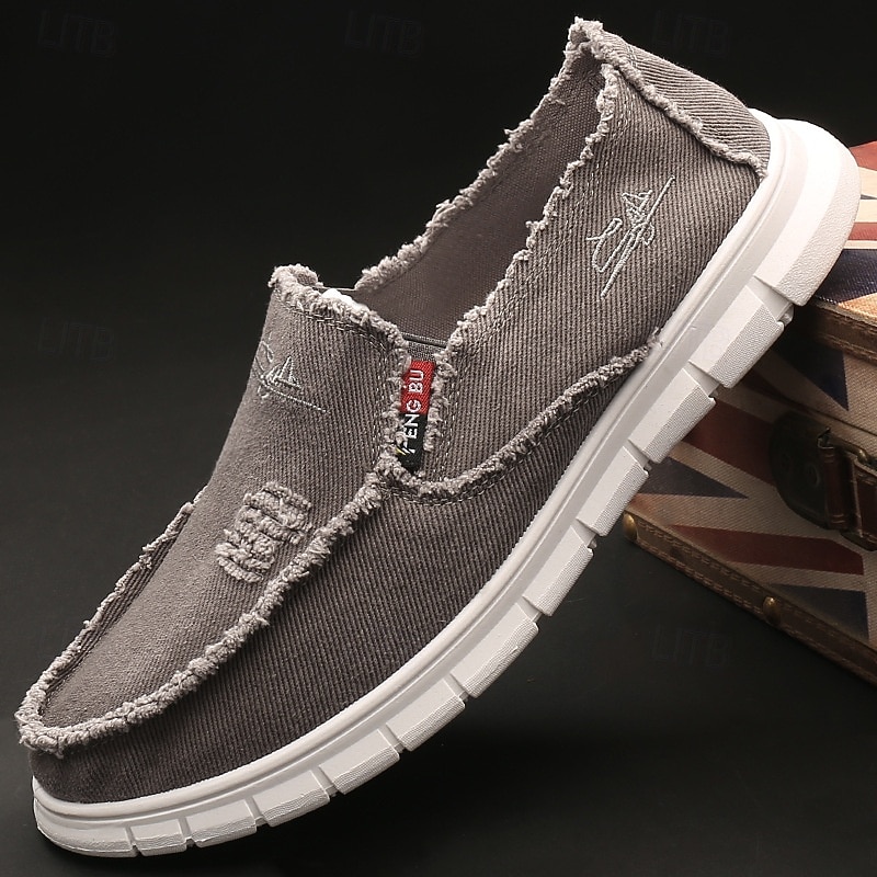 Men's Red Distressed Canvas Slip-On Loafers Frayed Edge Design with Cushioned Sole Ideal for Summer Streetwear Weekend Outings and Casual Days4