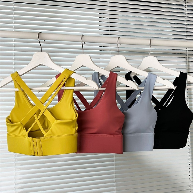 Women's Yoga Bra Pilates Bra Sports Vest Bra Top High Supports Breathable Wireless With pads Solid / Plain Color Sport Activewear Black Yellow Gym Zumba Running