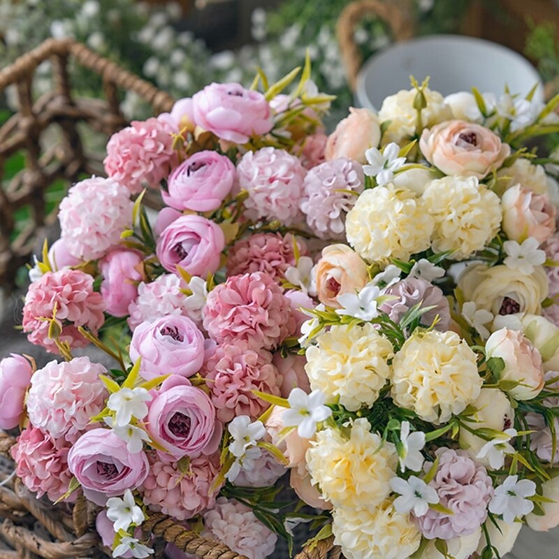 Artificial Mixed Flower Bouquet, 1 Bouquet Fake Wedding Handheld Flowers, Simulated Floral Arrangement for Living Room Bedroom Home Decoration