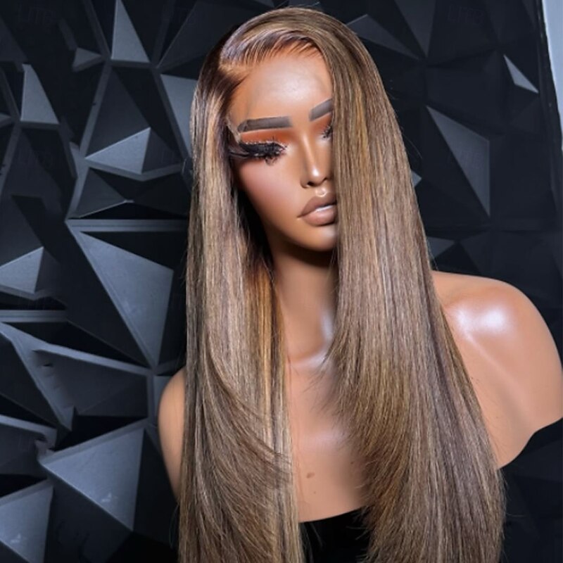 Remy Human Hair 5x5 Closure 13x4 Lace Front Wig Layered Haircut Brazilian Hair Wavy Brown Multi-color Wig 130% 150% Density with Baby Hair Highlighted / Balayage Hair 100% Virgin Glueless Pre-Plucked4