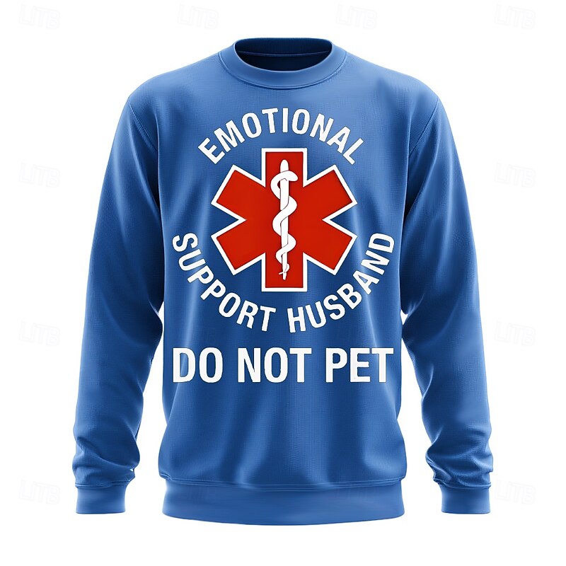 Mens Funny Emotional Support Husband Crewneck Sweatshirt Do Not Pet4