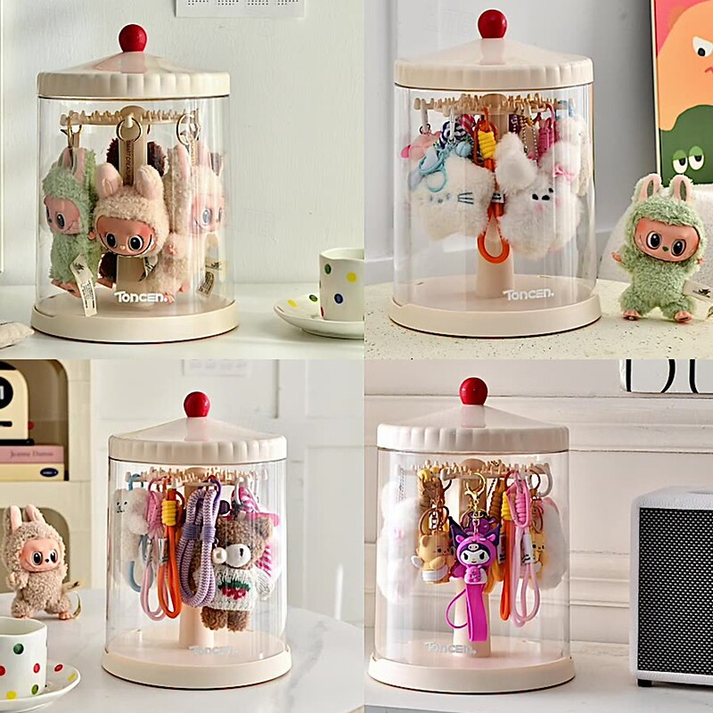 Rotating Display Case - 360 Clear Figure & Keychain Display Case with Dust Proof Coverfor 17/15cm Plush Dolls Stackable Holder Display Shelf for Collectibles NO Dolls