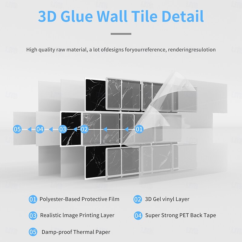 12pcs 3D Peel and Stick Tile Stickers for Walls, Waterproof Vinyl Backsplash Decals, Self-Adhesive Removable Wall Tiles for Kitchen, Bathroom, Living Room, Home Decor4