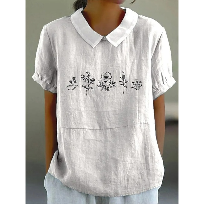 Women's Blouse Floral Graphic Elegant Vintage Tropical Short Sleeve Shirt Collar Peter Pan Collar Regular Tops Work Daily Holiday Print White Pink Blue Gray Summer Spring