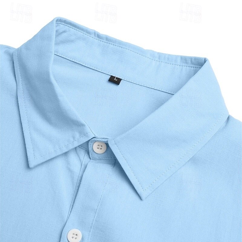 Men's Shirt Linen Shirt Summer Shirt Beach Wear Button Up Shirt Plain Vacation Daily Black White Pink Blue Long Sleeve Collar Summer Spring Clothing Apparel Plain3
